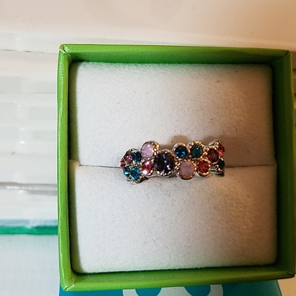Multi Color Stones Rhinestone Silver Tone Ring Size 6 - Picture 2 of 2